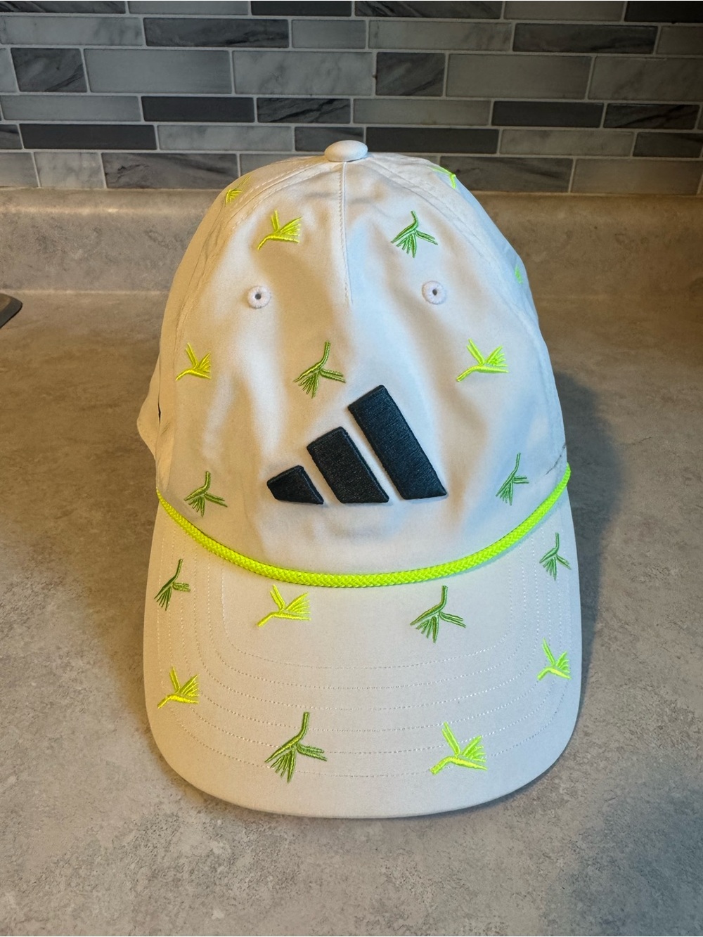 Adidas Golf Summer Open Snapback Rope Hat White Lime Green Golf Palm Tree